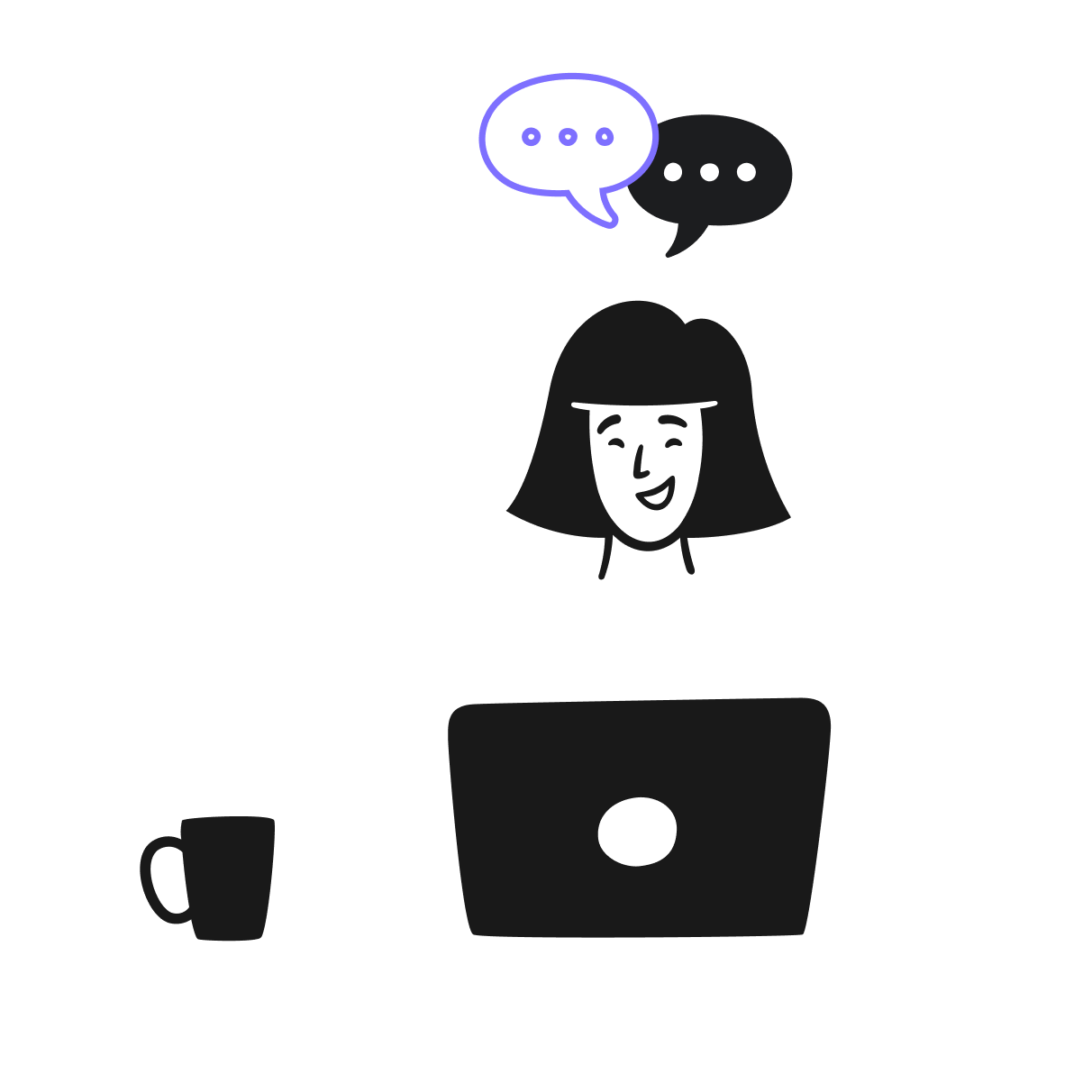 An illustration of a woman happily using a laptop to chat.