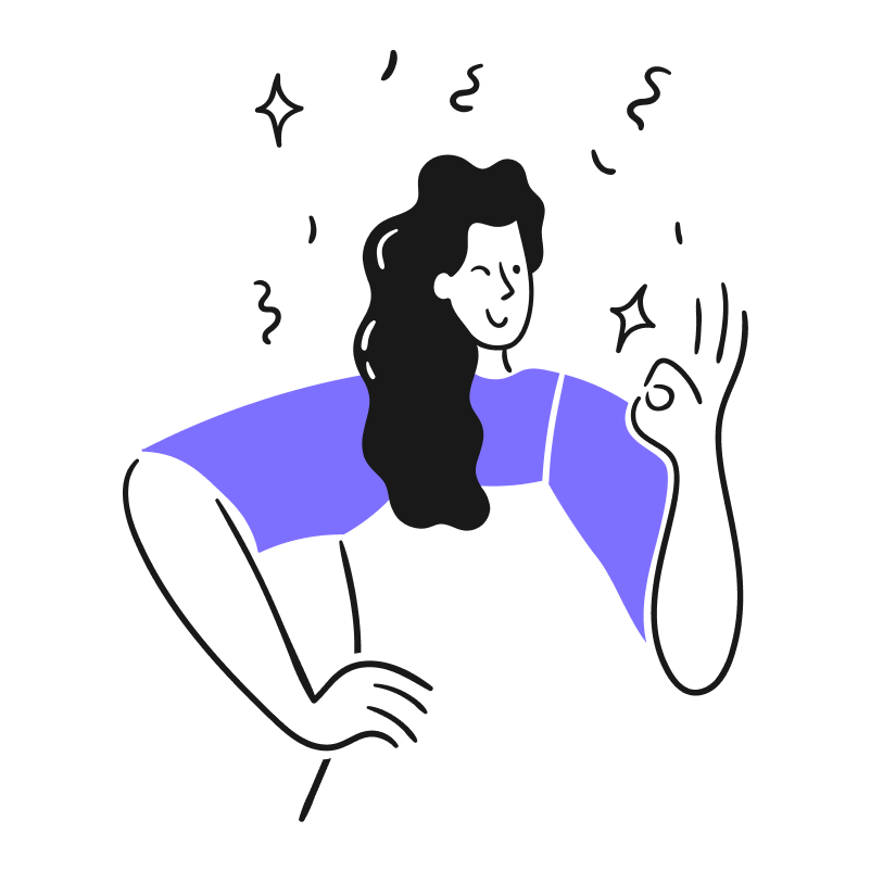 An illustration of a woman showing approval to the subject below.