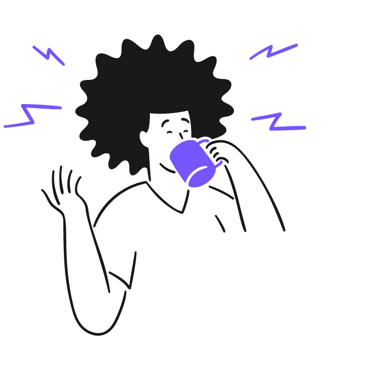 An illustration of a man happily drinking coffee.